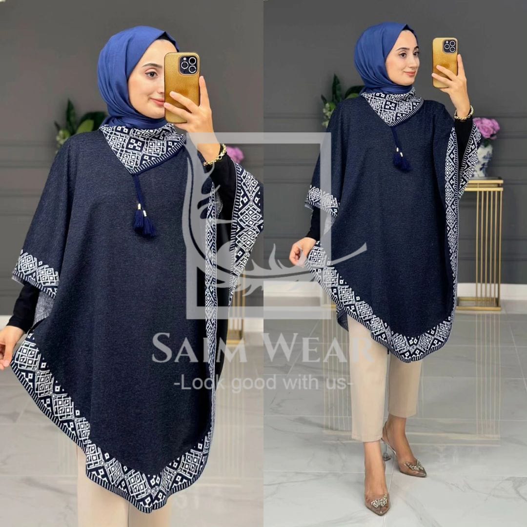CH # 374 Saimwear Winter Glam Print Wrap Fleece-Printed Shawl Ponchos With Cozy Neck