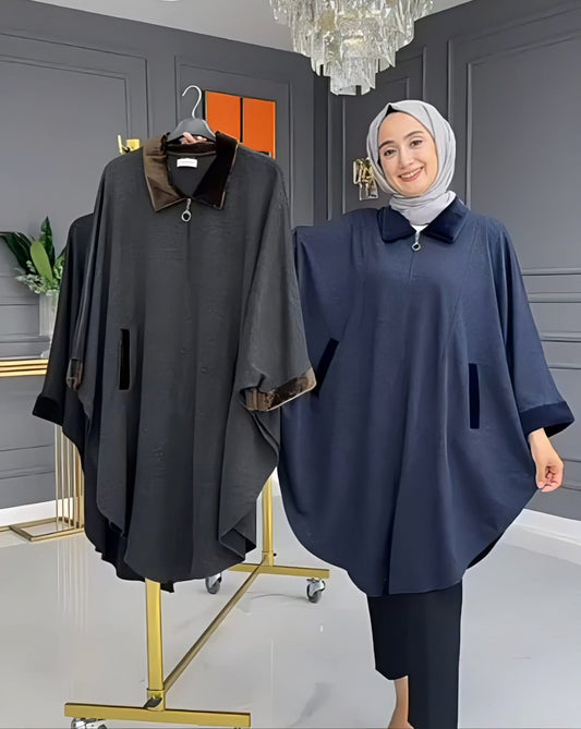 Saimwear Zipper Shawl Ponchos With Cozy Neck CH 389