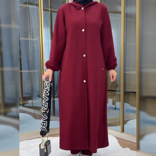 Ch 515  2 Piece Winter Fleece Dress Head to Toe Button Pocket Hoodie & Trouser
