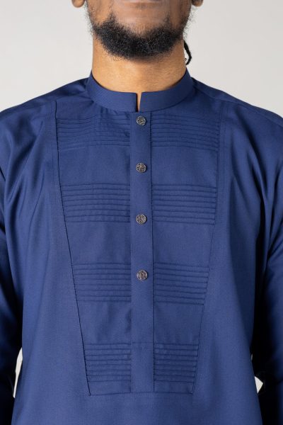 T-03  navy blue Classic Men’s Thobe with Printed Detailing