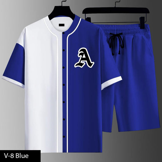 Men’s Baseball Style Co-Ord Set – Half Sleeve Button Shirt with Matching Shorts (V-8)