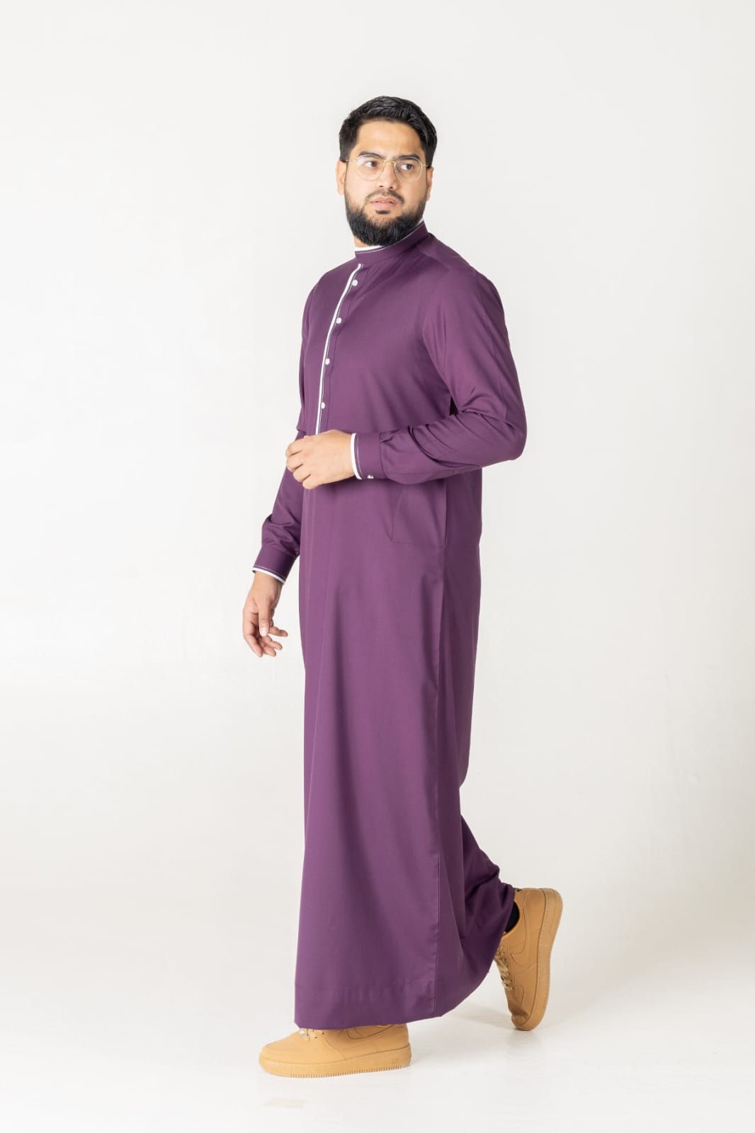 T-05  Purple Classic Men’s Thobe with Printed Detailing