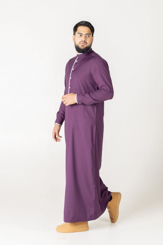 T-05  Purple Classic Men’s Thobe with Printed Detailing