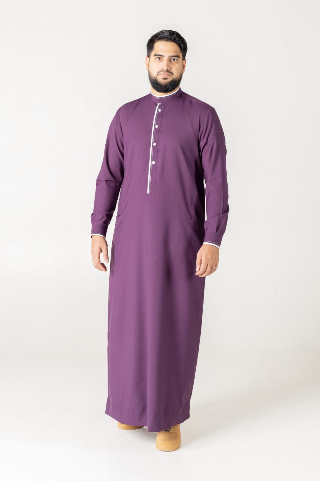 T-05  Purple Classic Men’s Thobe with Printed Detailing