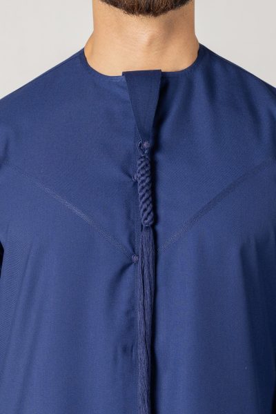T-07 Navy Blue Classic Men’s Thobe with Printed Detailing