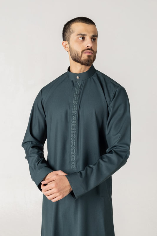 T-10 Green Classic Men’s Thobe with Printed Detailing