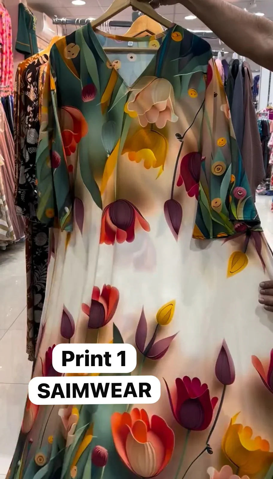 CH 573 Tulip Bloom Printed Kaftan – Soft Crepe Long Dress | Saimwear