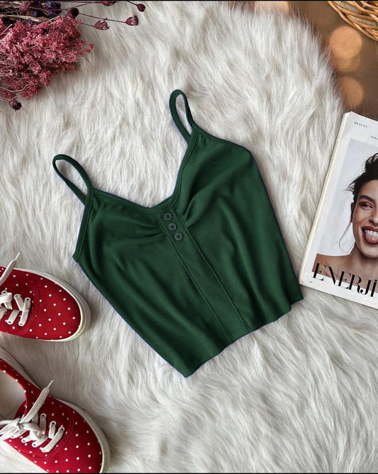 Saimwear Cotton Ribbed Stretchable Button Style Crop Top Ch 385