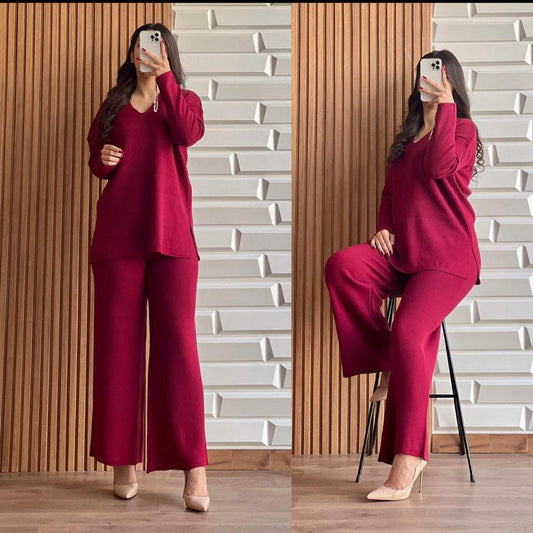 2 Pcs V Neck Winter Outfit LY-0017 - saimwear