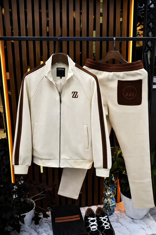 Men’s Luxury Zip-Up Tracksuit – Premium Two-Tone Co-Ord Set -  (W-13)