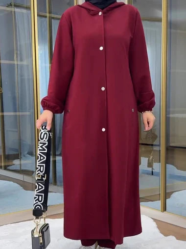 Ch 515  2 Piece Winter Fleece Dress Head to Toe Button Pocket Hoodie & Trouser